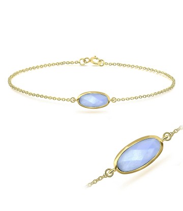 Blue Chalcedony Ellipse Shape Bracelet BRS-386-GP